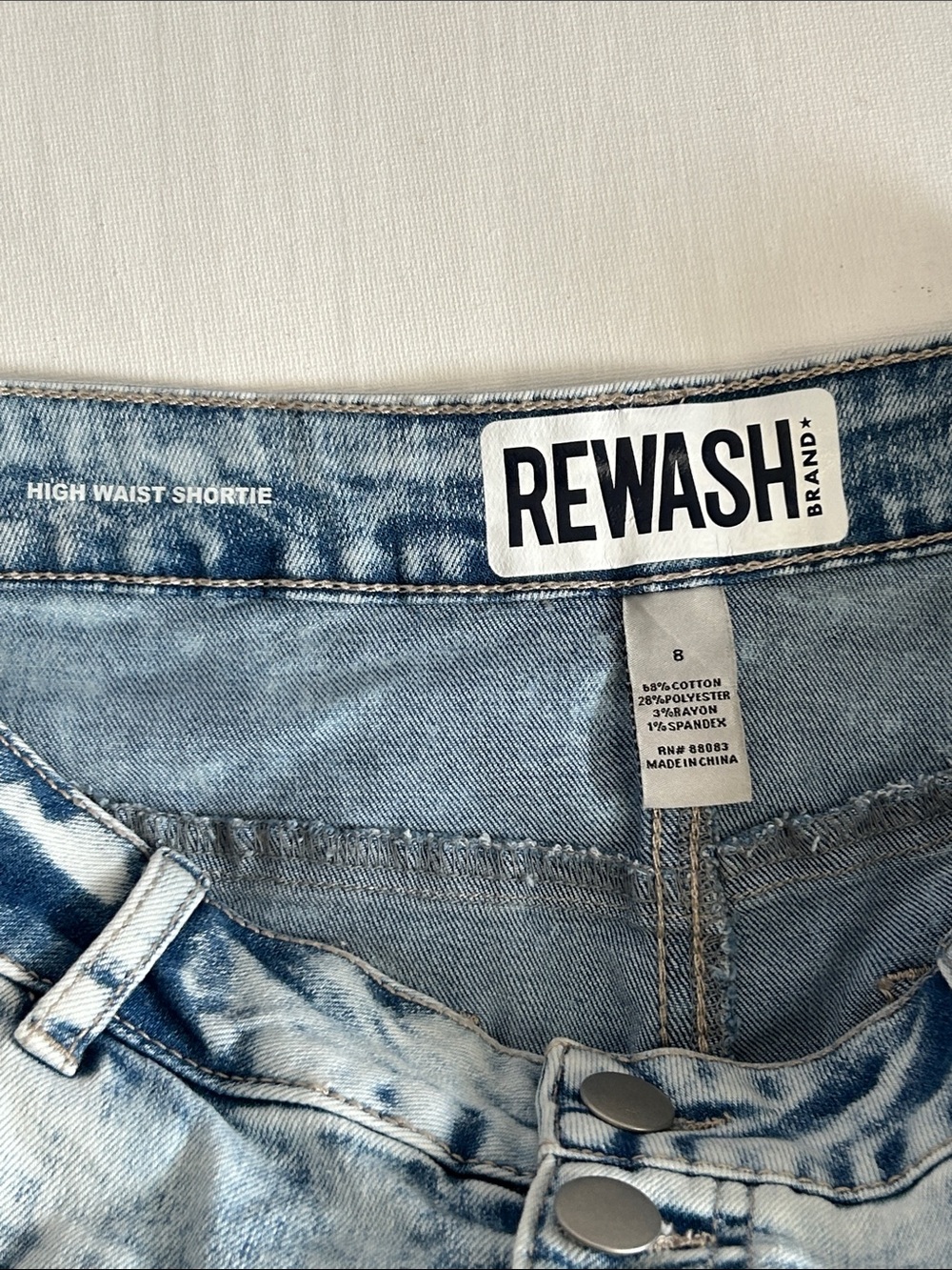 Rewash Brand Light Blue Acid Wash High-Rise Shortie Jean Shorts - Picture 4 of 9